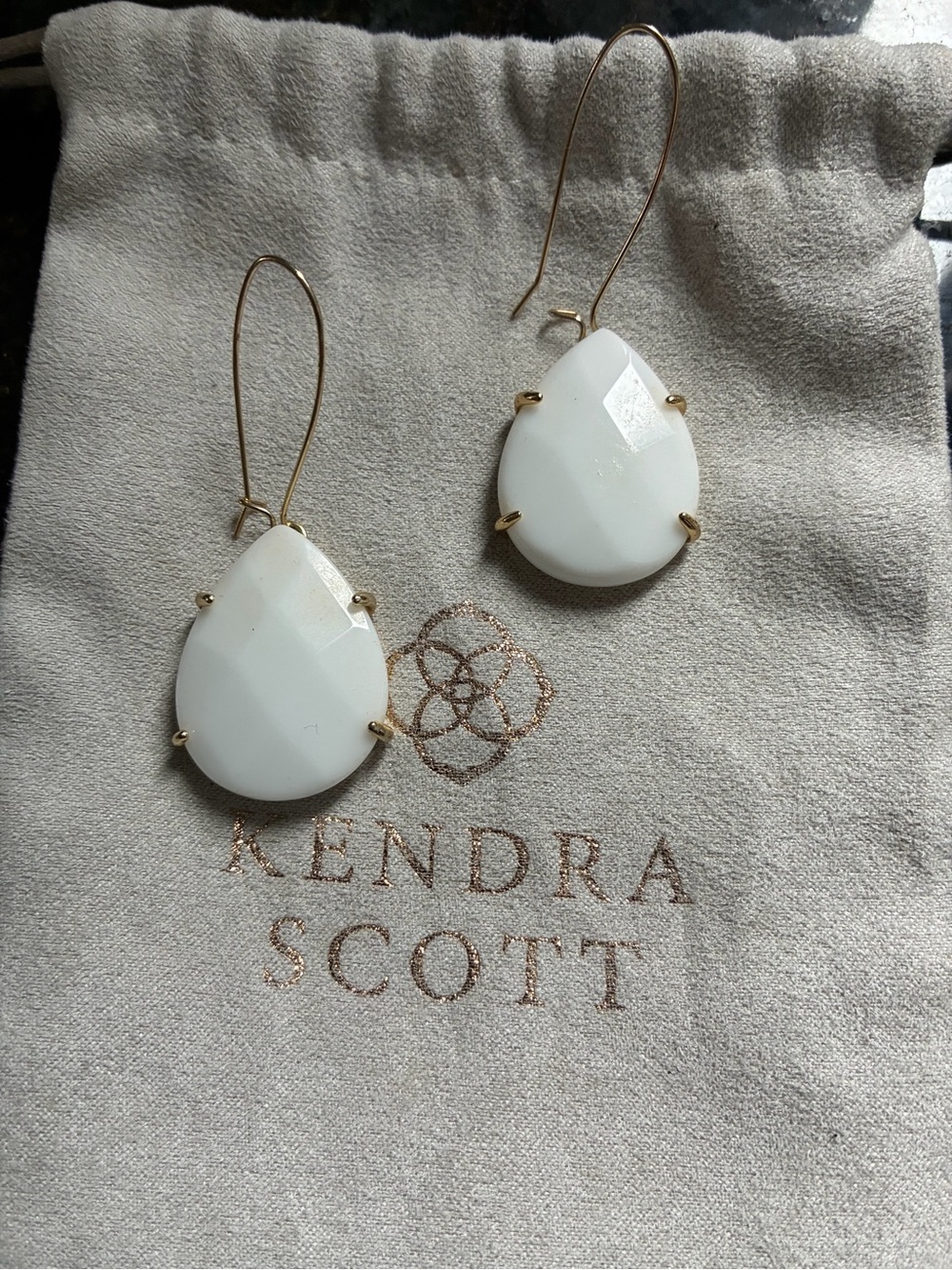 Kendra Scott gold Allison earrings in white faceted stones